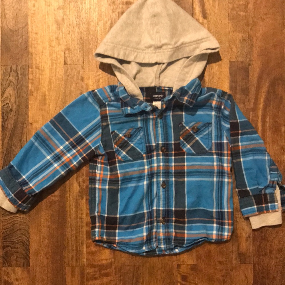 Hooded Long Sleeve Button Down Shirt